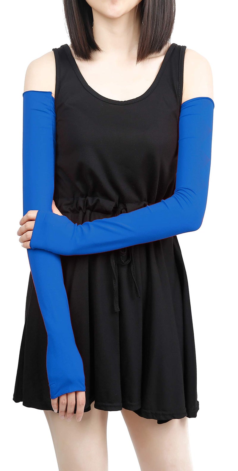 v28 Women Stretchy Long Sleeve Fingerless Gloves (DarkBlue) - Image 3